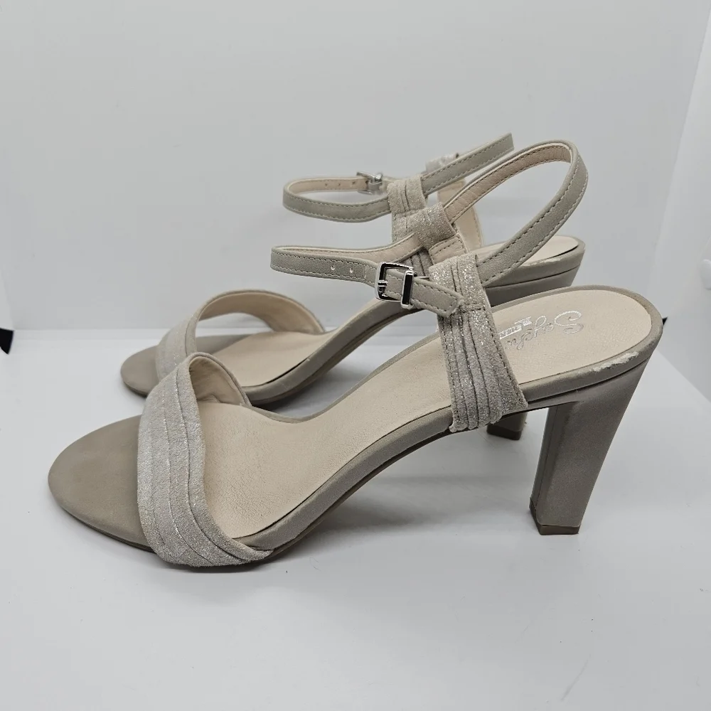 Seychelles taupe and silver leather strappy heeled sandals size 10